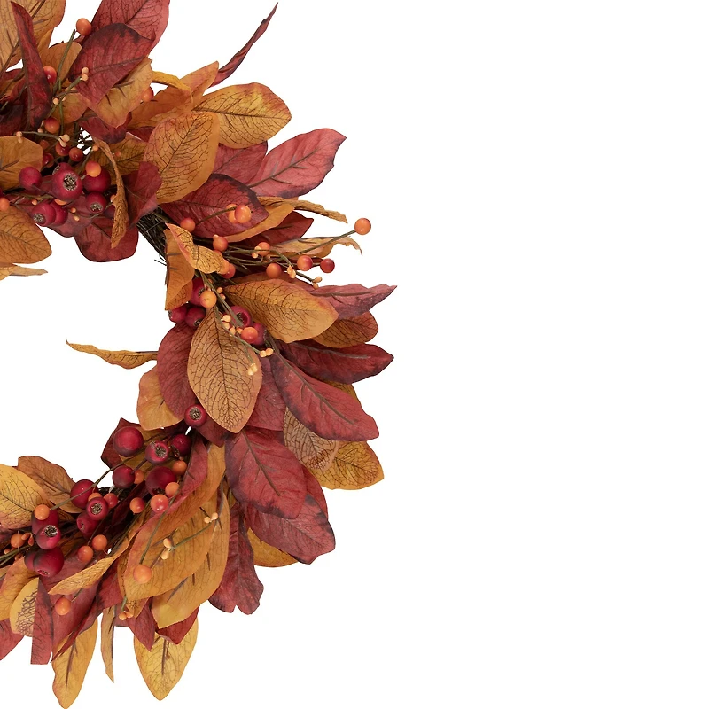 24" Berries with Leaves Artificial Fall Harvest Twig Wreath