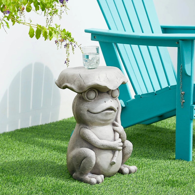 Glitzhome® 19" Frog & Lotus Faux Concrete Garden Stool