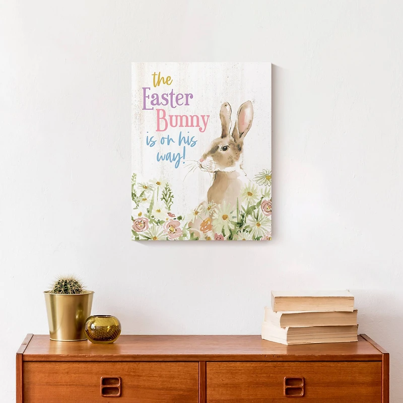 Easter Bunny On His Way 11" x 14" Canvas Wall Art