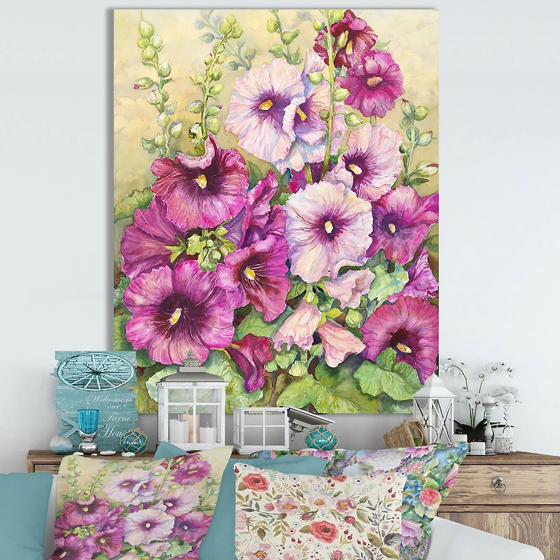 Designart - Hollyhocks In Evening Glow