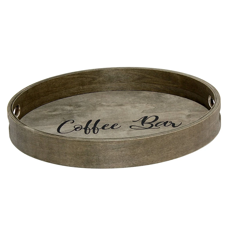 Elegant Designs™ 13.8" Round Gray Wash Coffee Bar Serving Tray with Handles