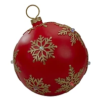 12" Red And Gold Tabletop Ball Ornament With LED Lights