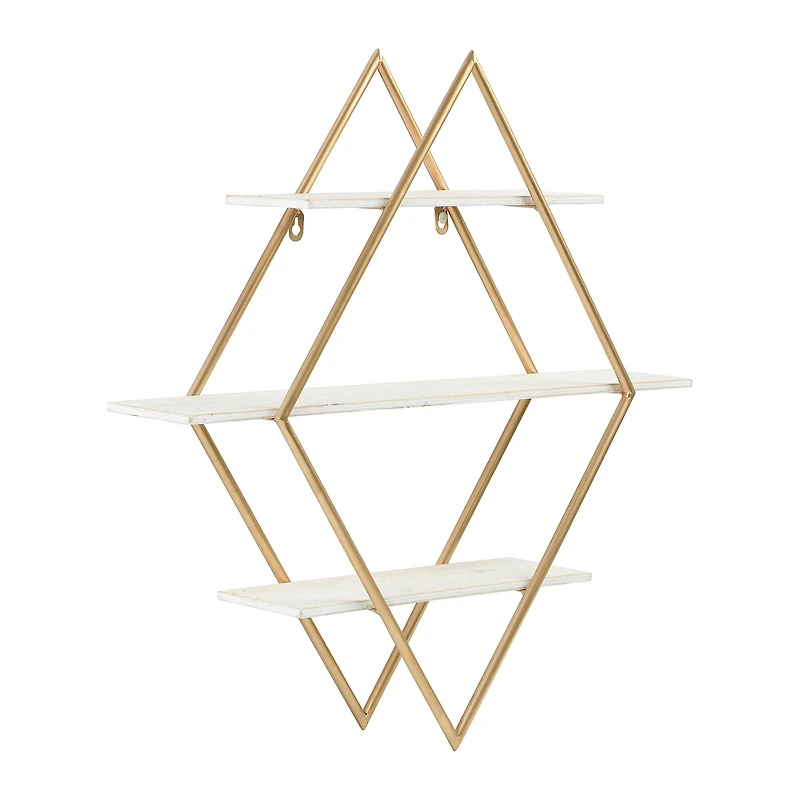 Hello Honey® Wood & Gold Diamond Wall Shelf