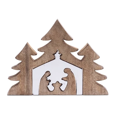 12" Brown Nesting Wood Nativity Display
