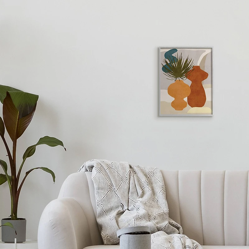 Stupell Industries Western Abstract Vases Brown Orange Green in Gray Frame Wall Art