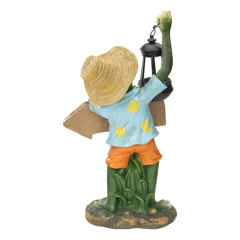 18" Country Frog with Lantern Outdoor Garden Statue