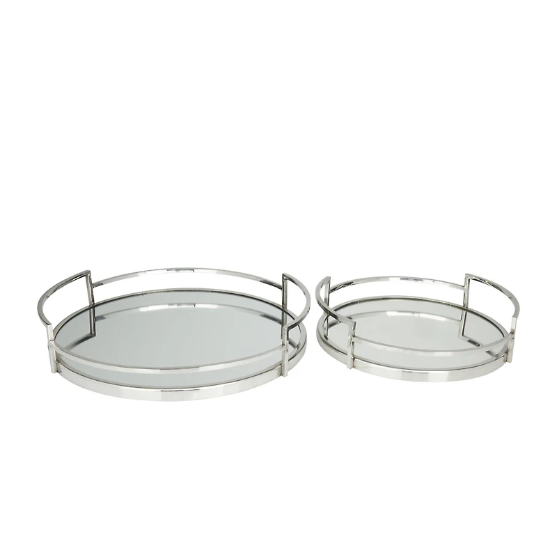 The Novogratz Silver Contemporary Tray, Set of 2" 19", 14"