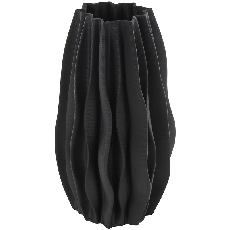 Black Abstract Dimensional Wavy Ribbed Ceramic Vase