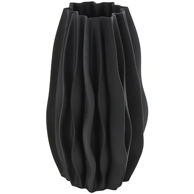 Black Abstract Dimensional Wavy Ribbed Ceramic Vase