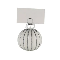 Glitter Striped White Glass Christmas Ornament with Place Card Holders, 6 ct.