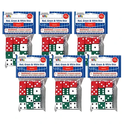 Learning Advantage™ Red, Green & White Dot Dice, 6 Packs of 12