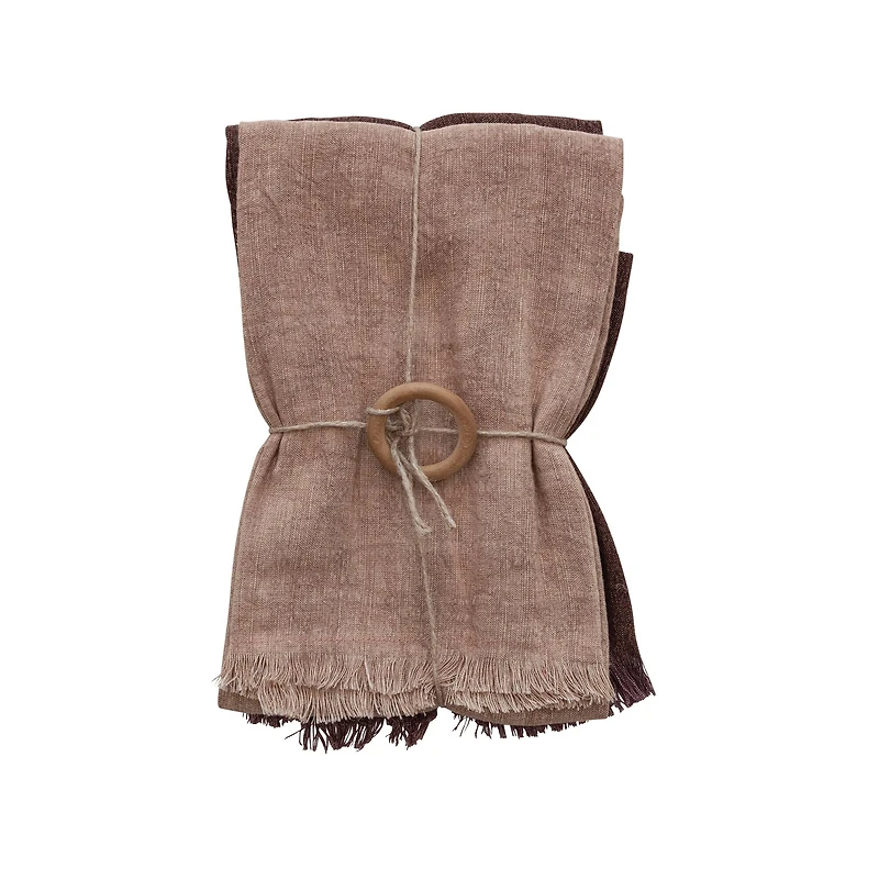 Hello Honey® Putty Orange & Aubergine Linen Tea Towels with Fringe Set