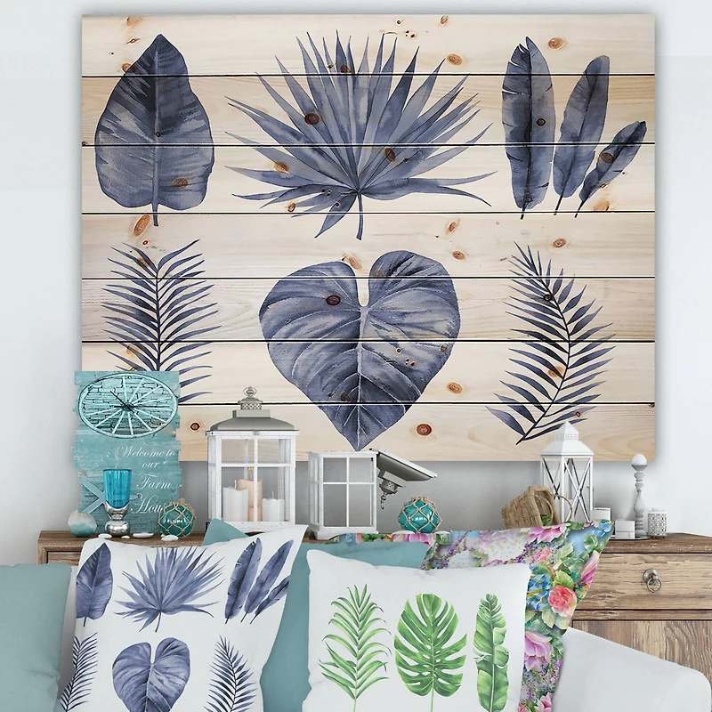 Designart - Tropical Blue Watercolour Leaves IV