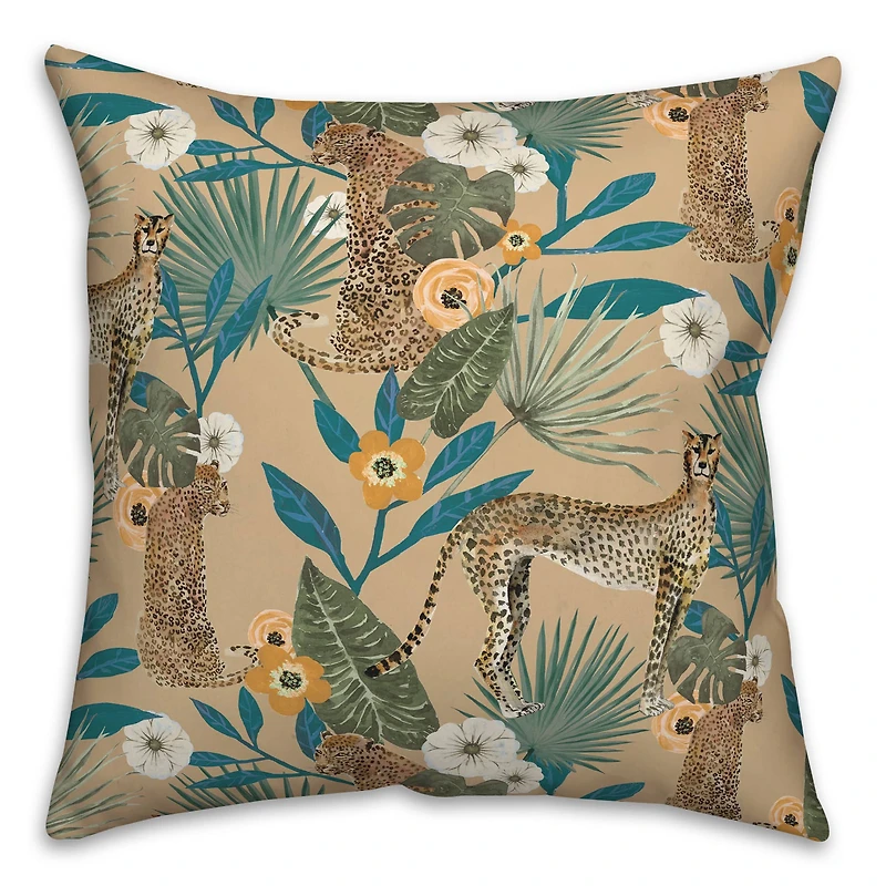 Tropical Cheetah Square Throw Pillow