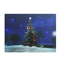 LED Lighted Decorated Christmas Tree At Night With Stars Canvas Wall Art