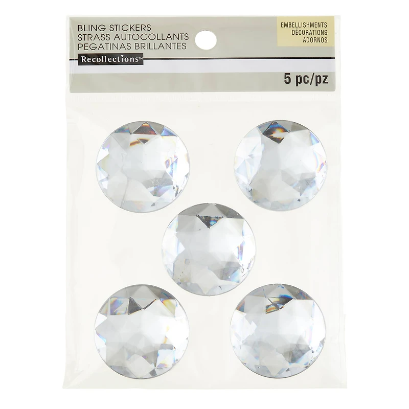 12 Packs: 5 ct. (60 total) Clear Jumbo Round Rhinestone Stickers by Recollections™