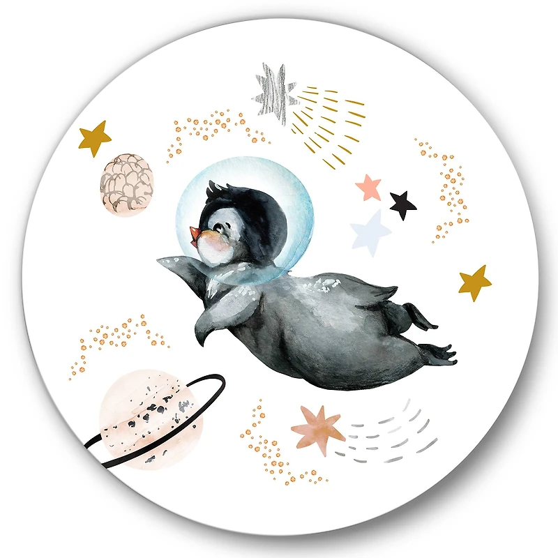 Designart - Little Penguin Flying Stars and Planets II
