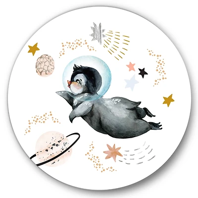 Designart - Little Penguin Flying Stars and Planets II