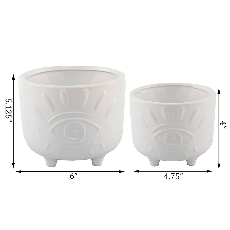 Flora Bunda® Matte White Evil Eye Ceramic Footed Planter Set