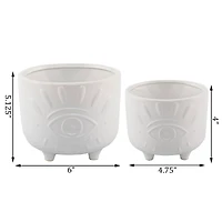 Flora Bunda® Matte White Evil Eye Ceramic Footed Planter Set