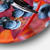 Designart - Little Gray Bird On Red Autumn On Blueberry Twig