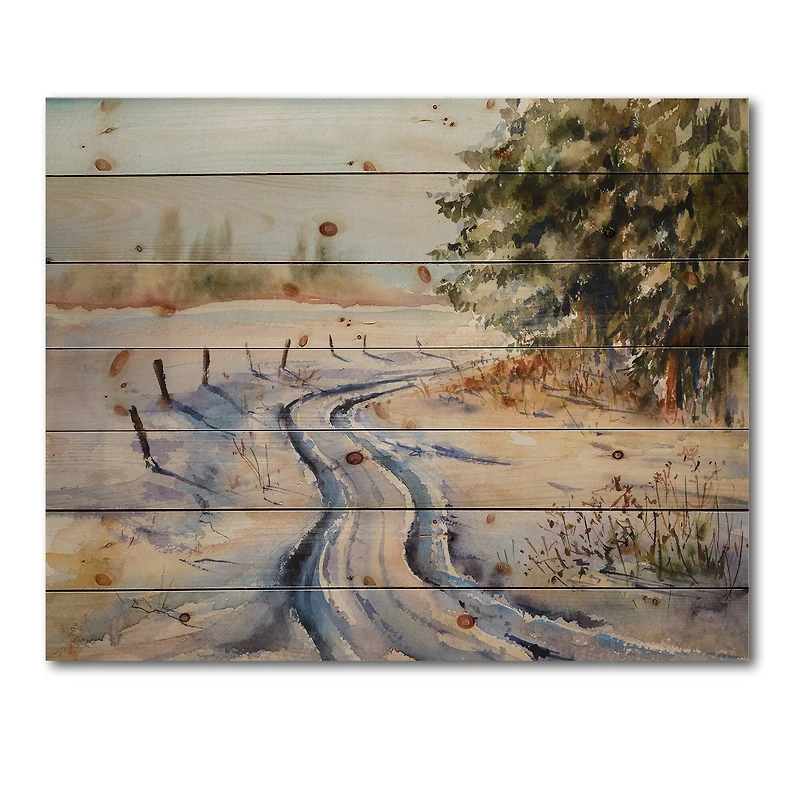 Designart - Snowy Winter Forest Landscape Country Road In Snow
