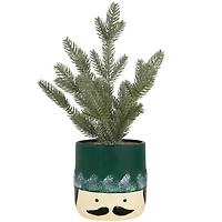 14.75" Unlit Lightly Frosted Mini Christmas Tree in Green Nutcracker Ceramic Pot
