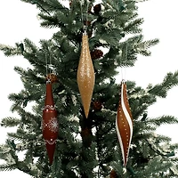 6 Pack 7.7" Brown, White & Gold Glitter Shatterproof Teardrop Ornaments by Ashland®