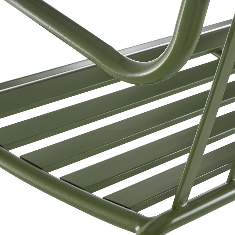 44.25" Green Metal Slatted Outdoor Bench with Curved Armrests