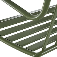 44.25" Green Metal Slatted Outdoor Bench with Curved Armrests