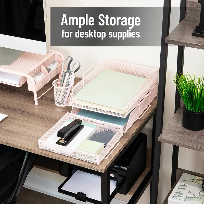 Mind Reader 2 Tier Paper Tray with Top Supply Compartment, Desktop File Organizer, Metal Mesh