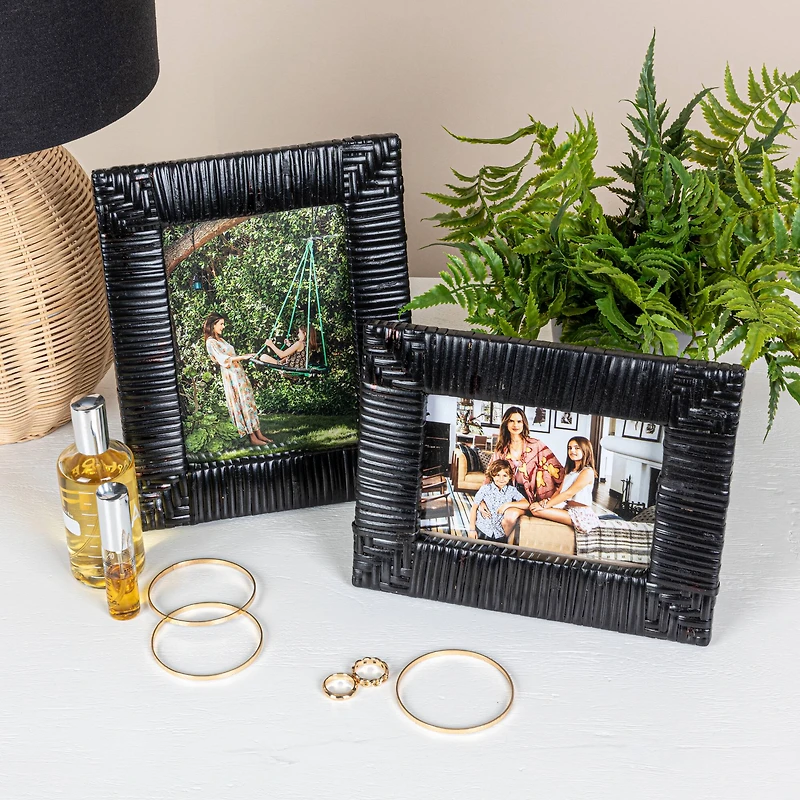 Hello Honey® Black Handwoven Rattan Photo Frame