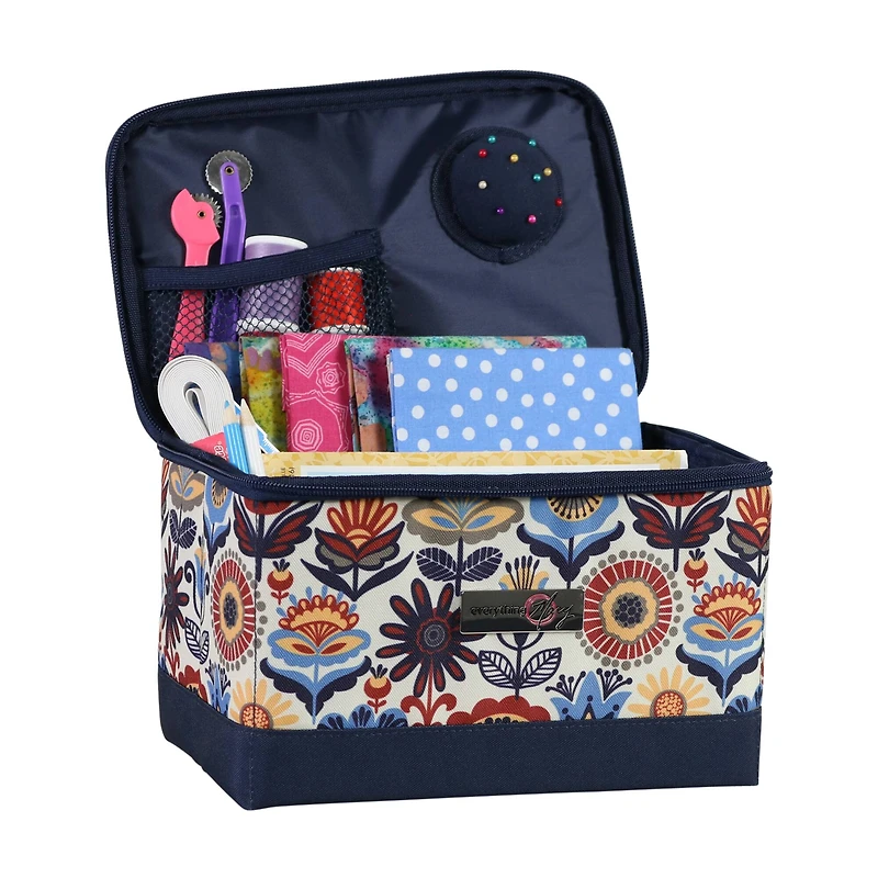 Everything Mary Blue & Tan Collapsible Sewing Kit Organizer Box