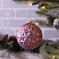 6 Pack 4" Frosted Pink Geometric Ball Glass Ornaments