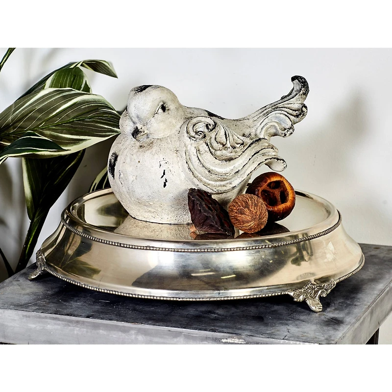 18" Traditional Round Silver Stainless Steel Beaded Cake Stand