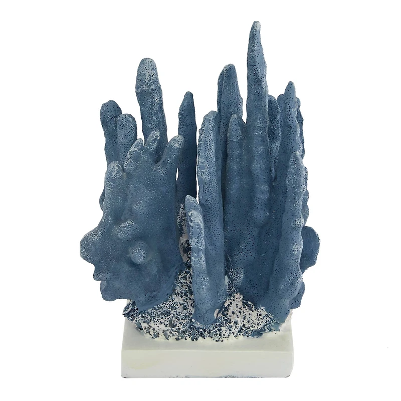 Blue Polystone Coastal Sculpture, Coral 10" x 7" x 6"