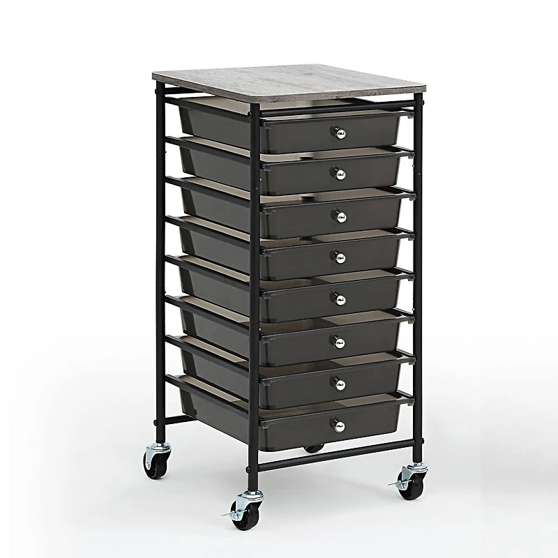 SunnyPoint Wooden Top Compact Rolling Storage 8 Drawers Organizer Mobile Utility Cart