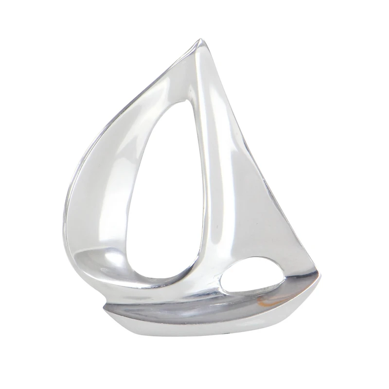 Set of 3 Silver Aluminum Coastal Sail Boat Sculpture, 12", 8", 7"
