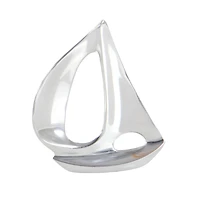 Set of 3 Silver Aluminum Coastal Sail Boat Sculpture, 12", 8", 7"