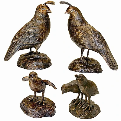 Design Toscano California Quail Solid Cast Bronze Garden Statue Set
