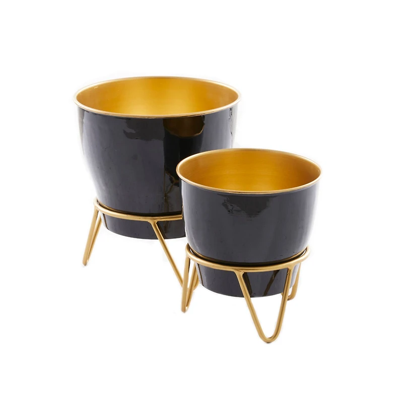 The Novogratz Set of 2 Black Iron Modern Planter, 11" x 10" x 10"
