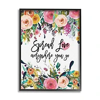 Stupell Industries Spread Love Phrase Pink Floral Blooms Calligraphy Framed Giclee Art