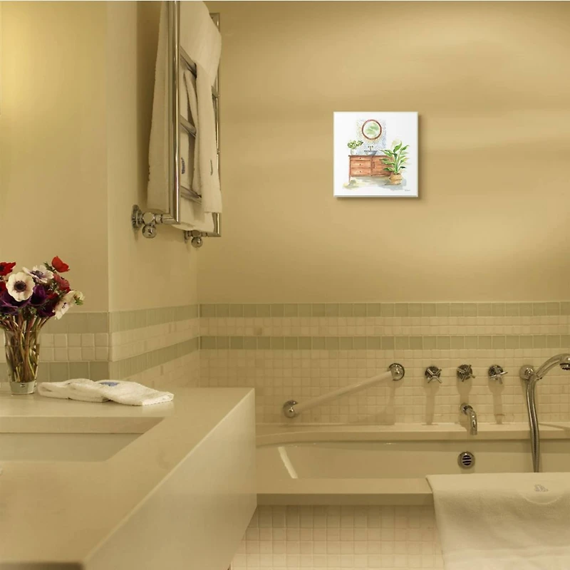 Stupell Industries Home Interior Bathroom Vanity Cabinets Blue Brown Painting,12" x 12"