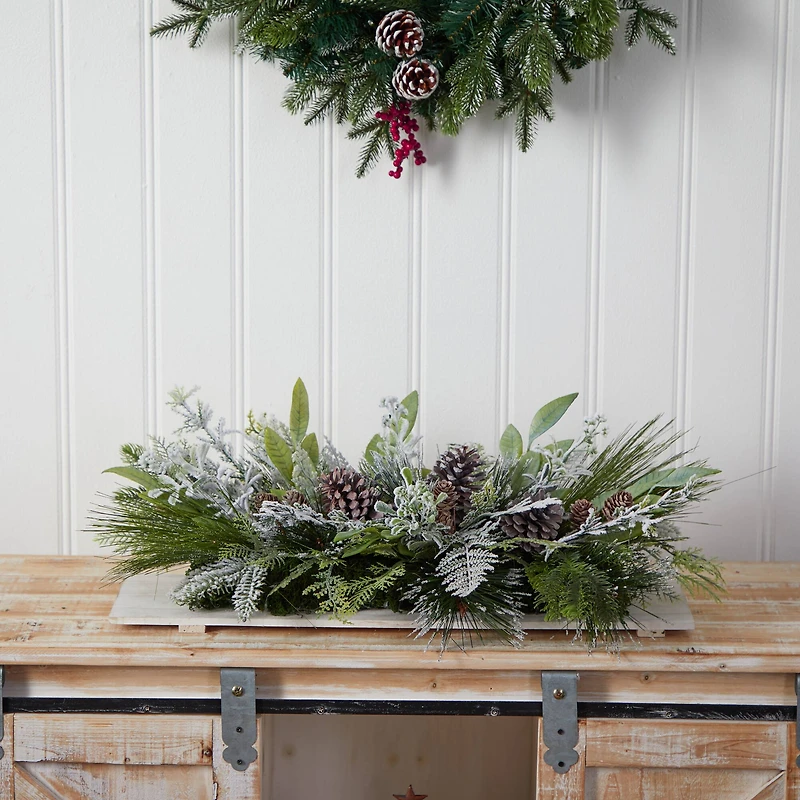 26" Flocked Winter Christmas Arrangement on Board