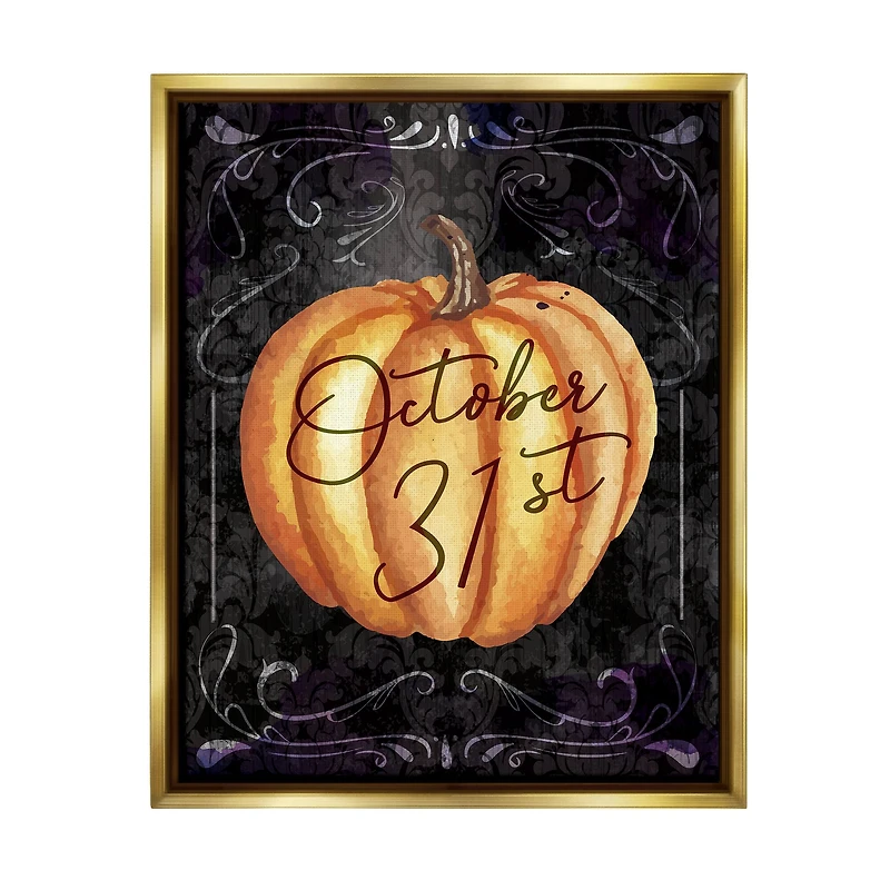 Stupell Industries October 31st Halloween Pumpkin Framed Floater Canvas Wall Art