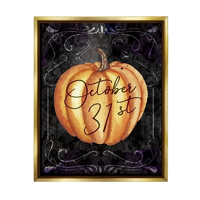Stupell Industries October 31st Halloween Pumpkin Framed Floater Canvas Wall Art