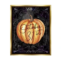 Stupell Industries October 31st Halloween Pumpkin Framed Floater Canvas Wall Art