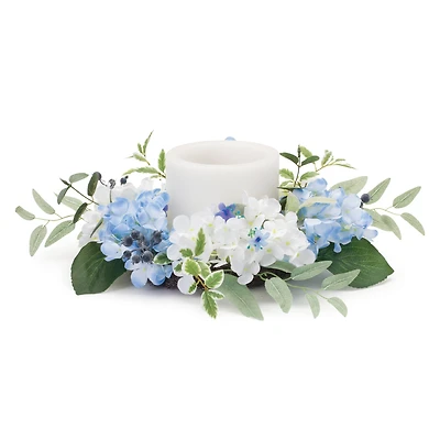 8" Blue Mixed Hydrangea Floral Candle Ring