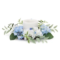 8" Blue Mixed Hydrangea Floral Candle Ring