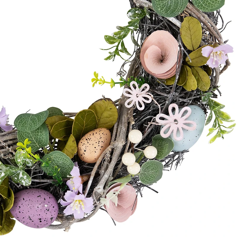13" Speckled Eggs & Flowers Easter Wreath
